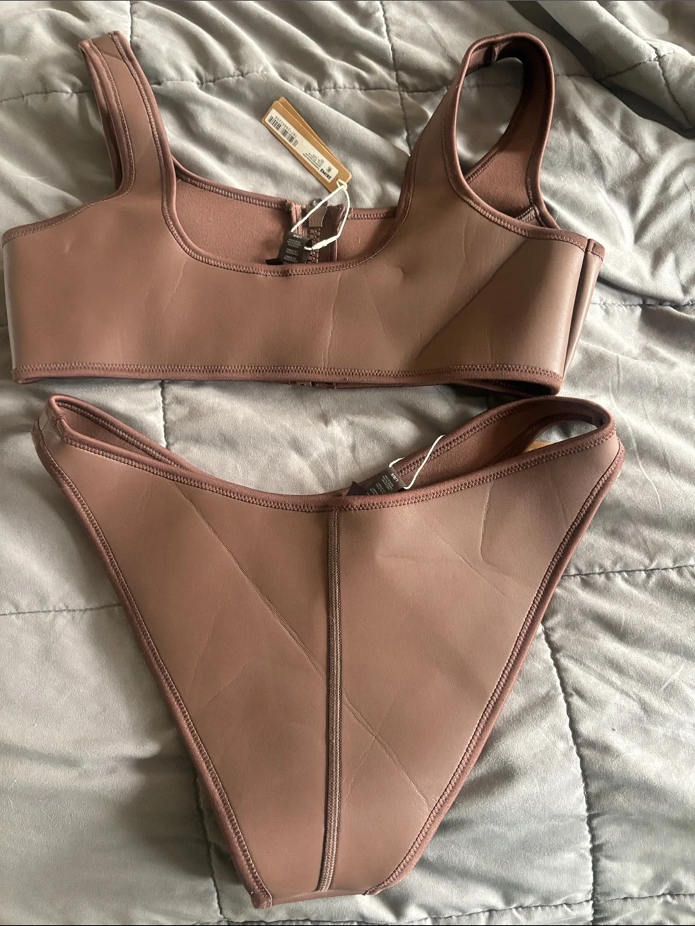 SKIMS Brown Front-Zip Neoprene Bikini Set